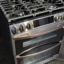 New LG dark stainless steel double oven gas range 