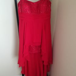 Red Strapless Asimmetrical Dress
