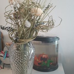 Glass Vase With Faux Flowers 