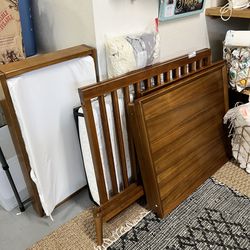 Wear Elm Mini Crib With Pottery Barn Mattress And Table Top Changing Table