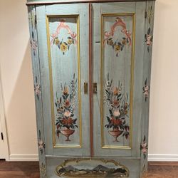 Antique Painted Armoire – Floral Design + Key – 1837