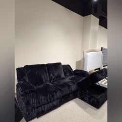 Black corduroy reclining sectional sofa