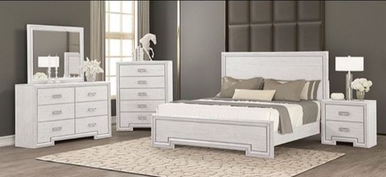 Brand New Rustic White 4pc Queen Bedroom Set (Available in Eastern King)