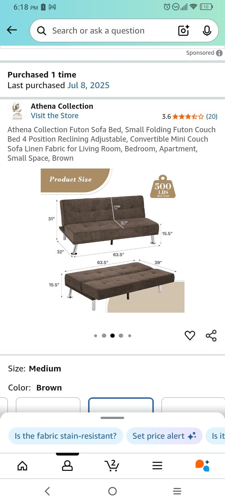 Brown Futon With Cover