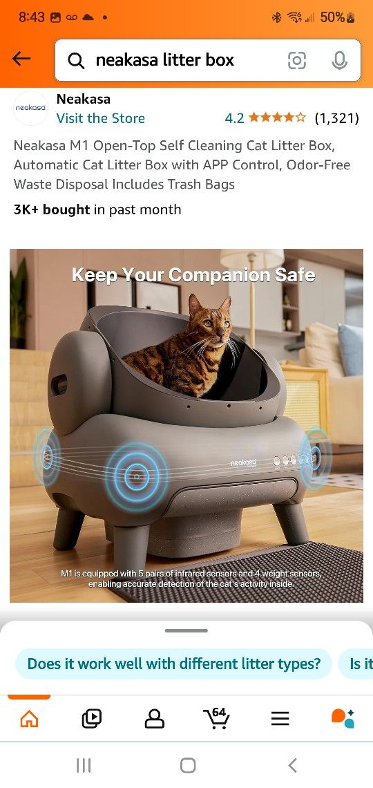 Neakasa M1 Open-Top Self Cleaning Cat Litter Box, Automatic Cat Litter Box with APP Control, Odor-Free Waste Disposal Includes Trash Bags