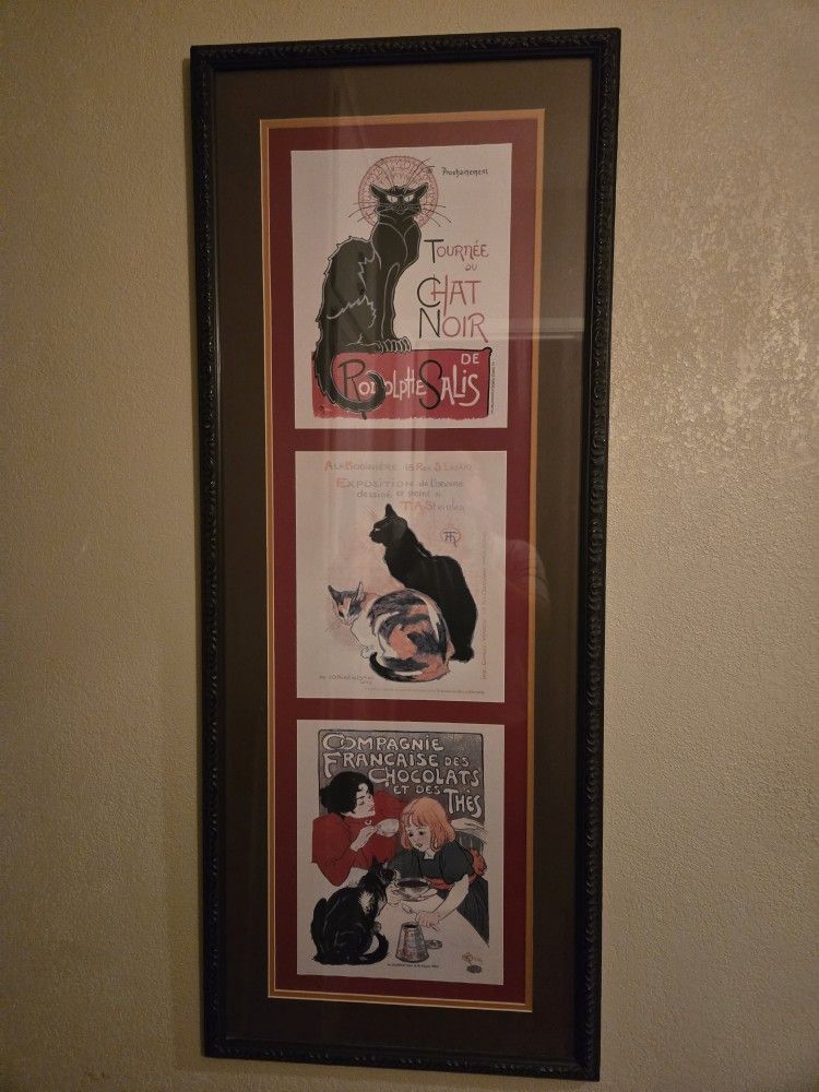 16 1/2" By 41 1/2" VTG 2002 Charles Verneau Three Cat Prints Framed