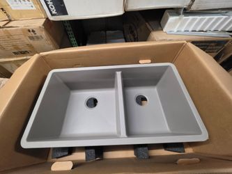 PRECIS Undermount Granite Composite 33 in. 60/40 Double Bowl Kitchen Sink in Truffle