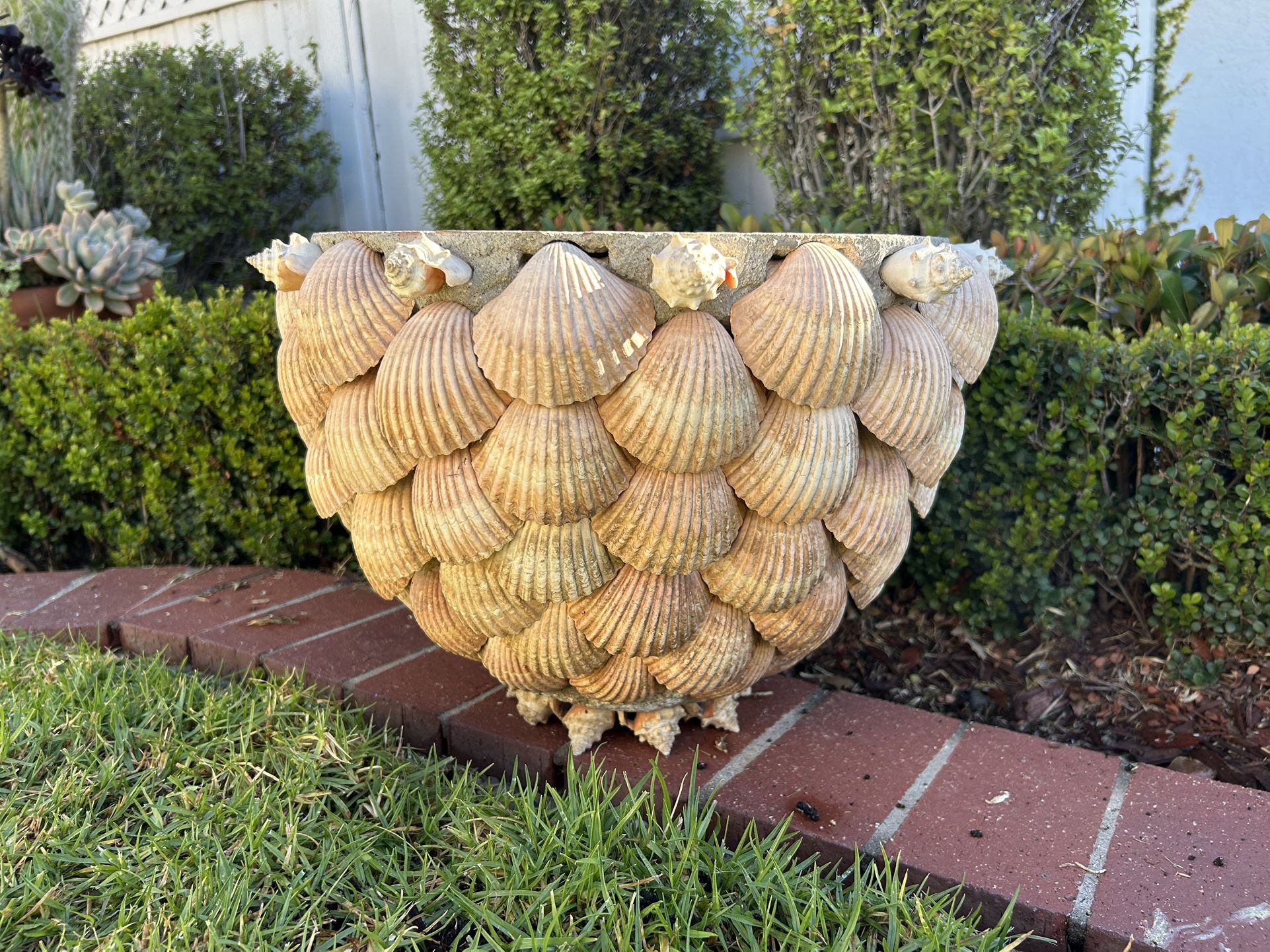 Antique Rare Vintage Coastal Sea Shell Covered Encrusted Planter Heavy Large Pot Vase Pottery Mid Century Coastal Beach Collectible Flowers Plants Tre