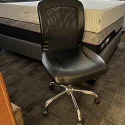 Black Leather Office Chair Adjustable Rolling Wheels Computer Seat 36”