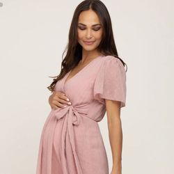 Pink Swiss Dot Chiffon Maternity Maxi Dress from Pink blush maternity! 💫