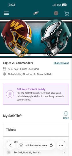 Pair of Eagles Tickets to Washington Commanders vs. Philadelphia Eagles