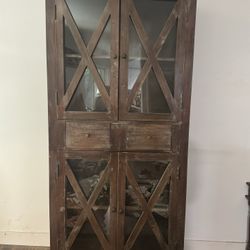 Tall Wood and Glass Display Cabinet 