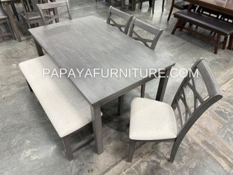 New Beautiful 6pcs Dining Set, Grey Dining Table And Chairs, Dinette Set, Table, Chairs, Casual Dining Set, Wooden Table, Gray Table, Chairs, Bench. 6