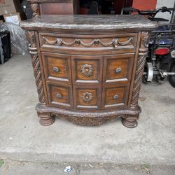 Ashley North Shore Ornate 3 Drawer Nightstand w/ Marble Top