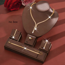 A Stylish And Elegant Sparkling Synthetic Zirconia Wedding Set, Which Includes a Necklace, Earrings, Bracelet, And Ring, Perfect for Brides. Suitable 