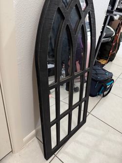 Black Arched Window Pane Wall Mirror