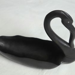 Vtg Handcarved Antique  Wood Black Swan Trinket 8"X5.75" Stunning!