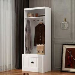 White Wood Shoe Storage Bench, Coat Hanger $99