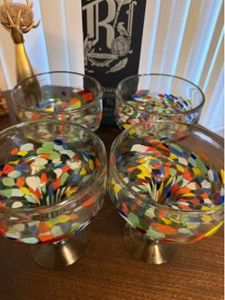 Mexican Hand Blown Glass – Set of 4 Hand Blown Margarita Glasses Confetti Carmen