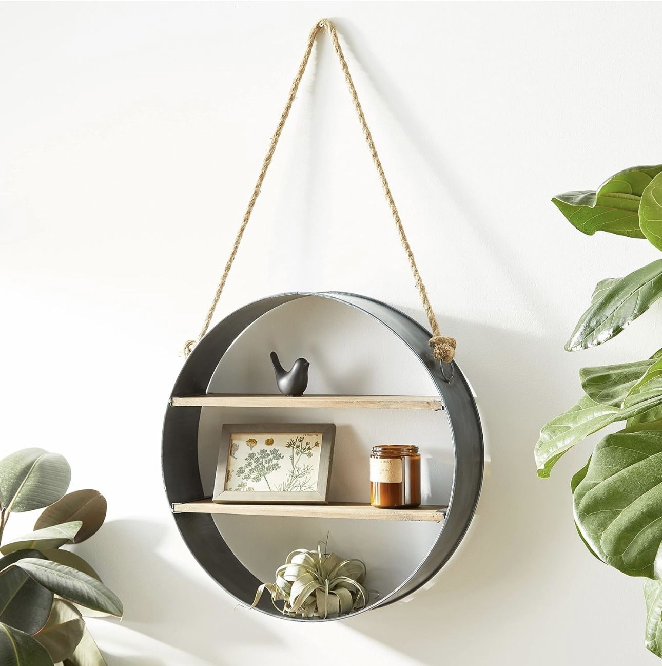 2 Barrel Hoop Hanging Wall Shelf