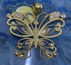 $525 Two Tone Yellow and White Gold Butterfly Charm Pendant