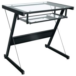Black Modern Style Computer Desk with Keyboard Tray and Glass Top