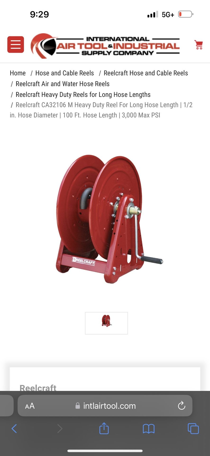 1/2 Inch 100 Feet Hose Reel