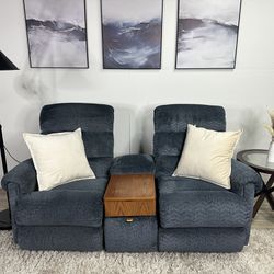 Free delivery La Z Boy blue reclining 2-seat recliner with storage retails $1559