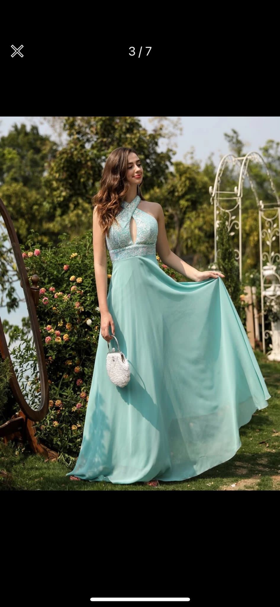 Formal Light Blue/Green elegant Maxi Dress. Prom, Party, Braids maid