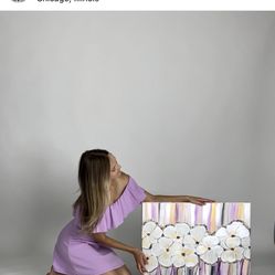 Acrylic Art. Silver Flowers . Home Decor . Modern.