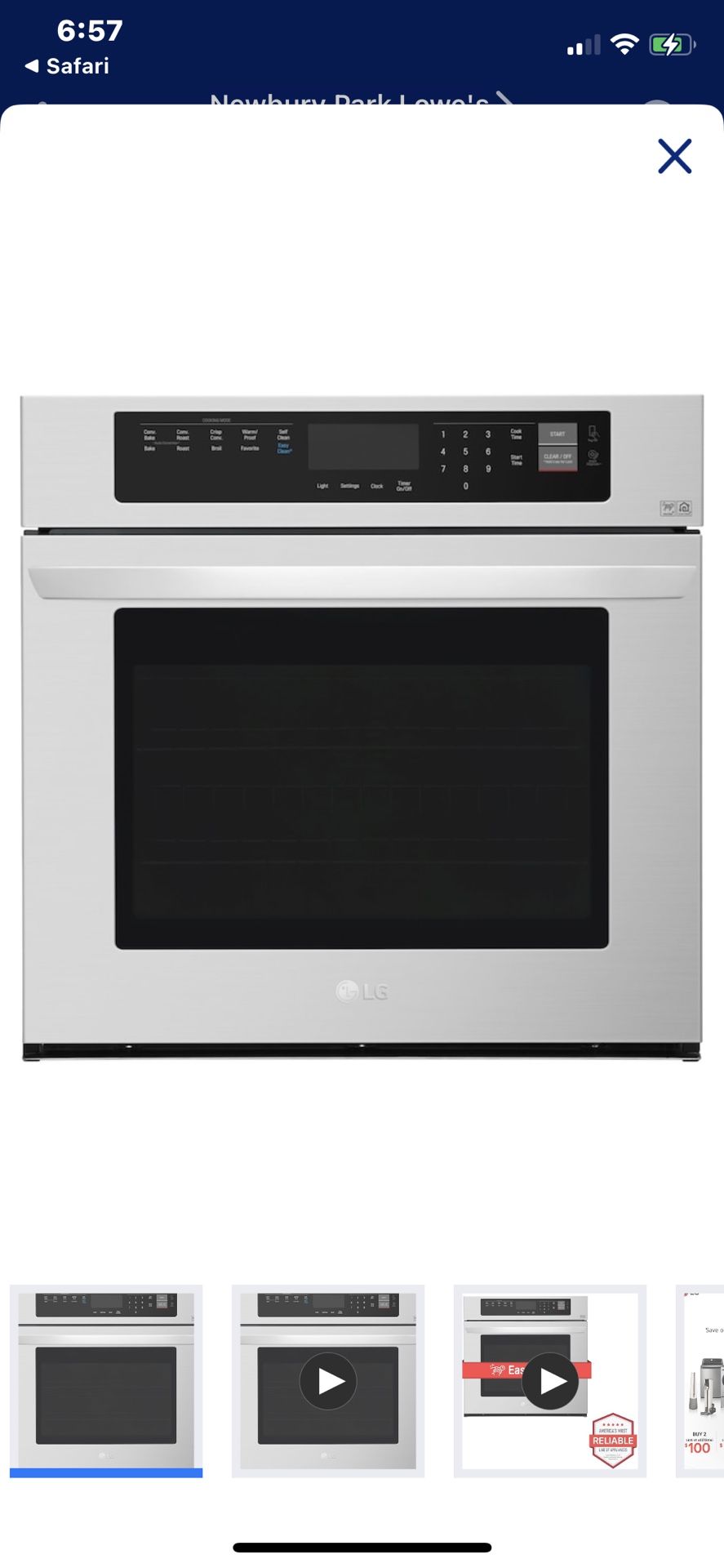NEW NEVER USED LG 30” ELECTRIC STAINLESS STEEL CONVECTION SINGLE WALL OVEN WITH 5 YEAR EXTENDED WARRANTY FULLY TRANSFERABLE