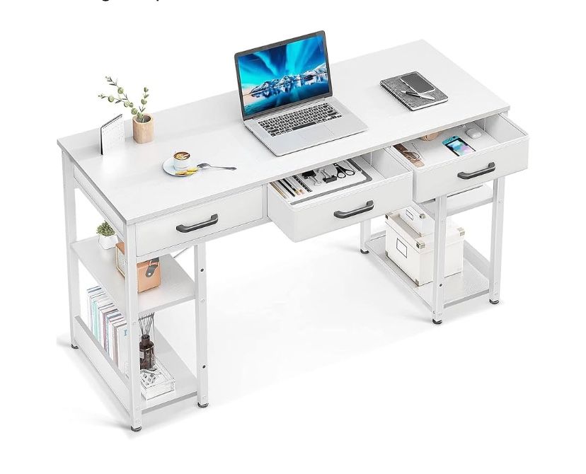 ODK 48x16” Computer Desk With Fabric Drawers & Storage Cabinet