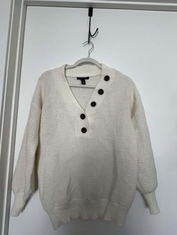 Forever21 Cream V Neck Knitted Sweater