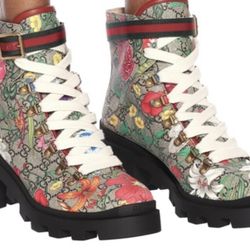 Gucci GG Floral Ankle Boots Multicolor shoes calf high Supreme Combat heels