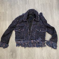 Zara woman Fringe Tweed jacket Bloggers Favorite Size Small S