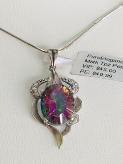 6ct genuine mystic topaz sterling silver necklace 18”