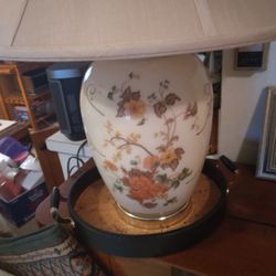 Vintage Chinoiserie Porcelain Painted Floral Table Lamp (2) Available