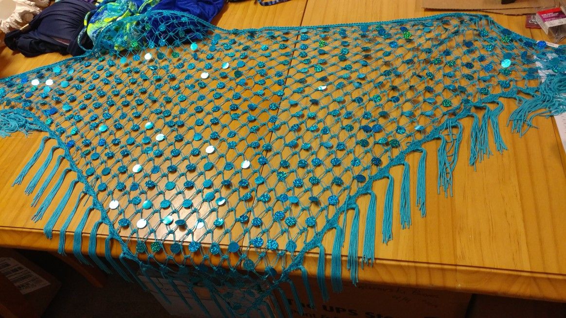 Scarf/Shawl, Turquoise with Blue/Green sparkle circles