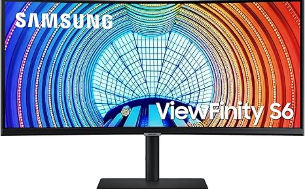 SAMSUNG 34” ViewFinity S6 Series 4K UHD High Resolution Monitor, IPS Panel, 100Hz, HDR 10, Height Adjustable Stand, LS34A650UBNXGO, Black