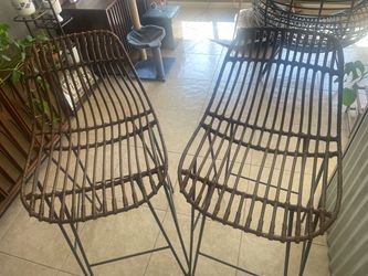 Rattan and Metal Bar Stools – Set of 2