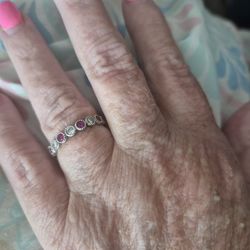 Sterling Silver Cz & Ruby Eternity Band Size 7