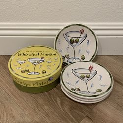 NEW-Set Of 4 Canapé Plates With Martini Design