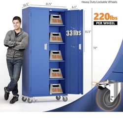 72'' Tall Metal Garage Storage Cabinet with Pegboards, Wheels, Locking Doors and Adjustable Shelves, File Cabinet/Tool Cabinet for Home Office/School 