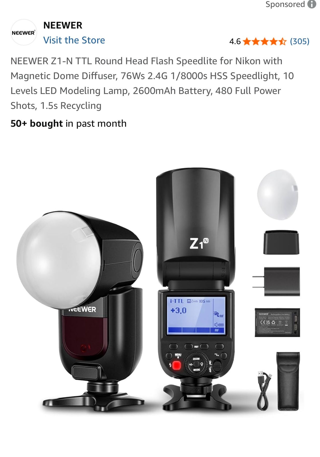 NEEWER Z1 N TTL Round Head Flash Speed light For Nikon