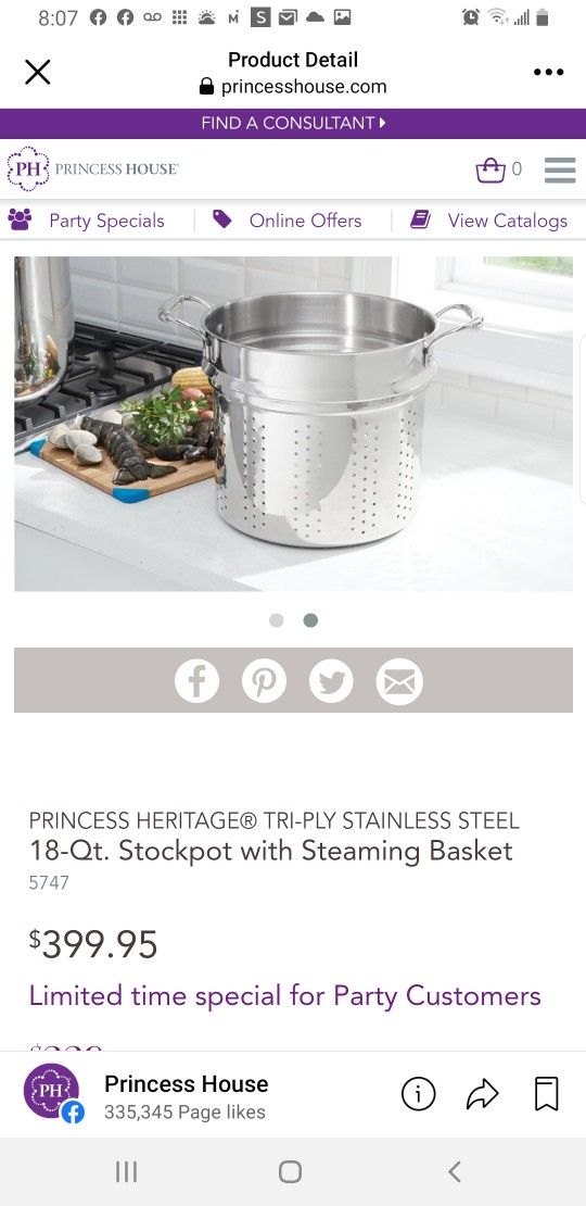 Princess House Heritage Tri-ply Stainless St 12 qt Stockpot With