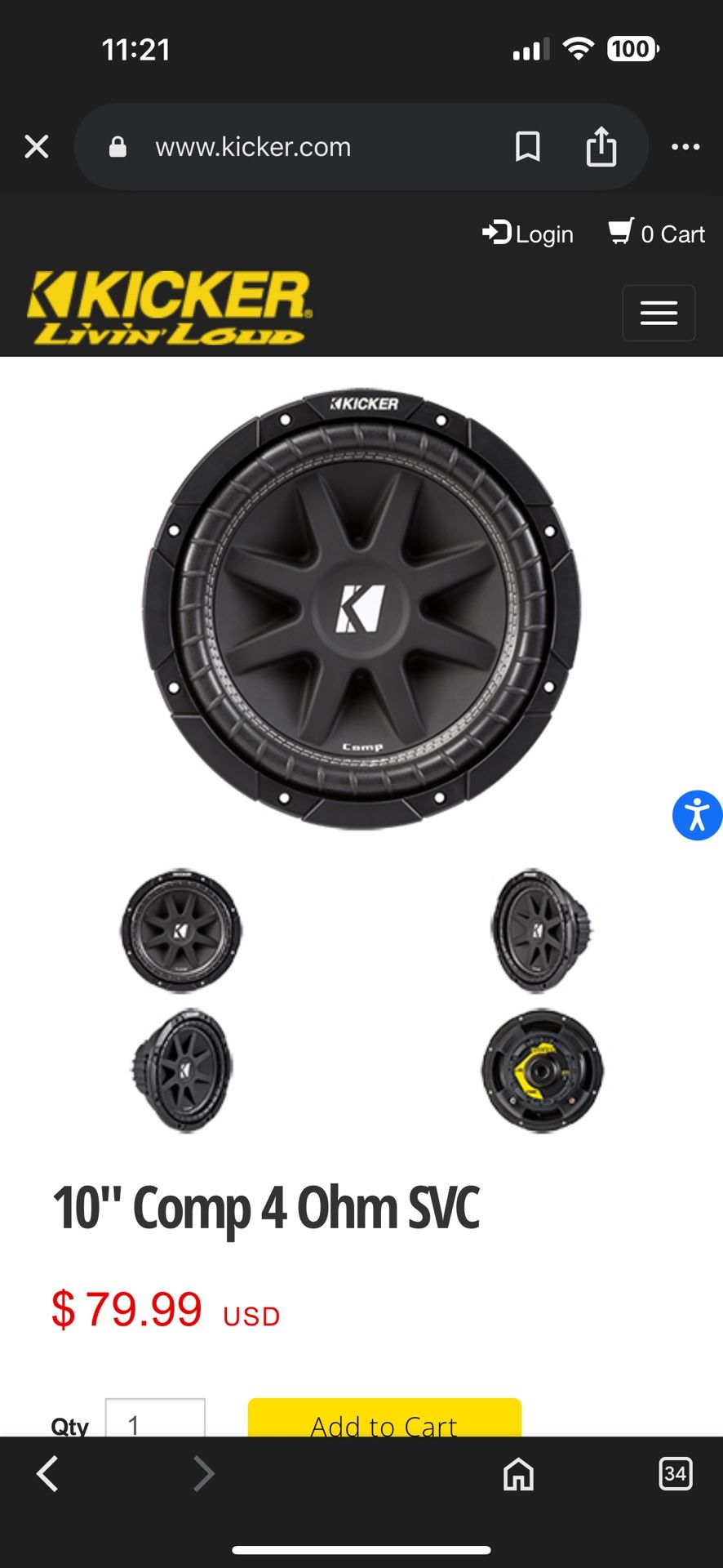 Kicker 10" Comp 4 Subwoofer