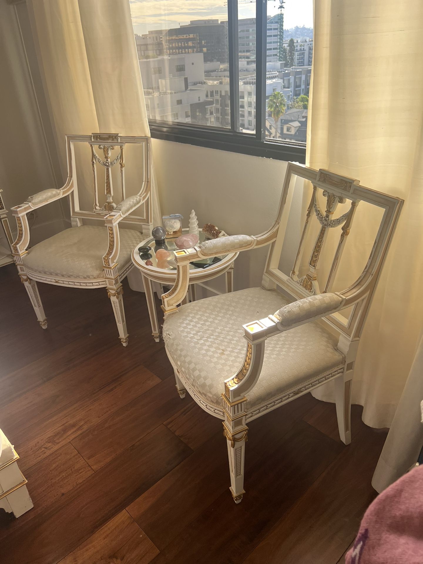 French Provincial Arm Chairs And End Table