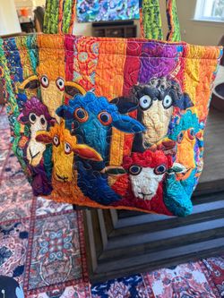 ⁠Colorful Quilted Sheep Tote Bag Open Top Shoulder Bag Shopping Everyday