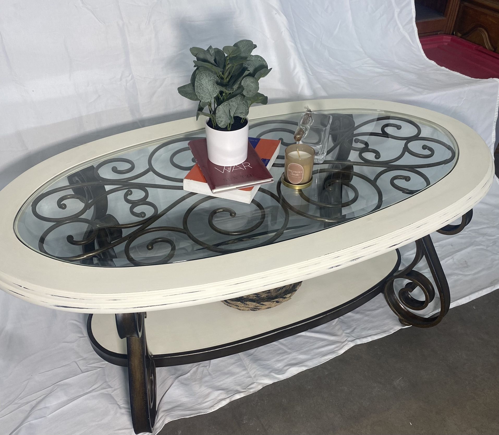 Ivory/brass Distressed Coffee Table