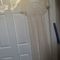 Cream Crochet Maxi Dress Whit V- Neck